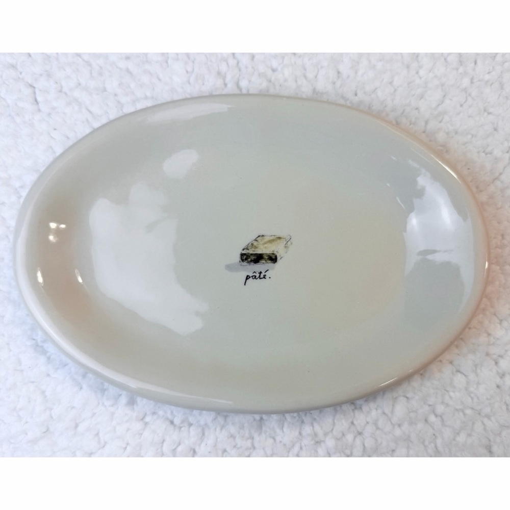 RAE DUNN • (Set of 4) Cream Meat-Themed Oval Ceramic Appetizer Plate Set - Picture 13 of 16